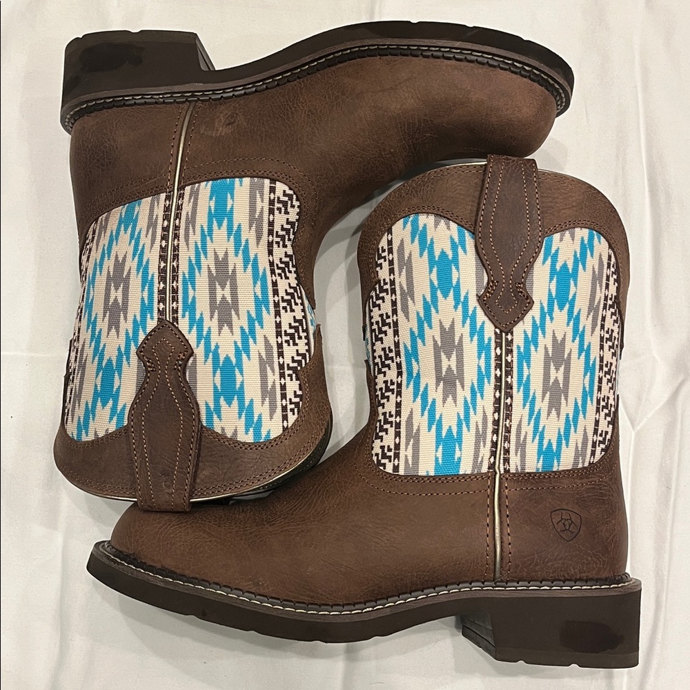 Fatbaby Heritage Twill Aztec Print & Leather Boot Sz 9.5